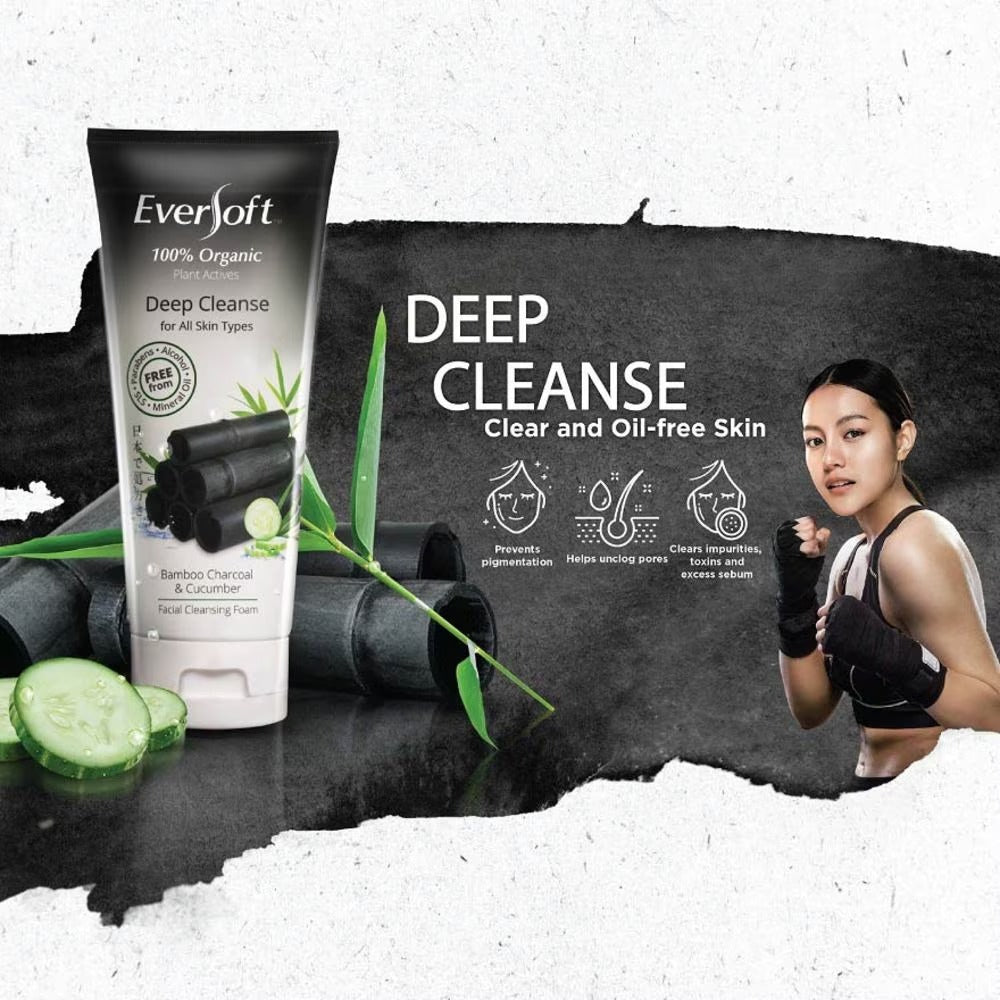 EVERSOFT Organic Bamboo Charcoal & Cucumber Facial Cleanser 100g