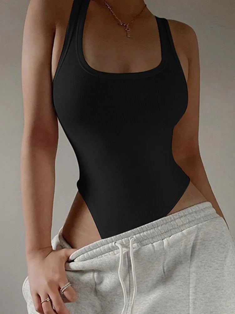 Women’s Sleeveless Knit Bodysuit, Off‑Shoulder Halter, Bodycon Fit