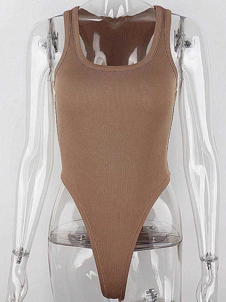Women’s Sleeveless Knit Bodysuit, Off‑Shoulder Halter, Bodycon Fit