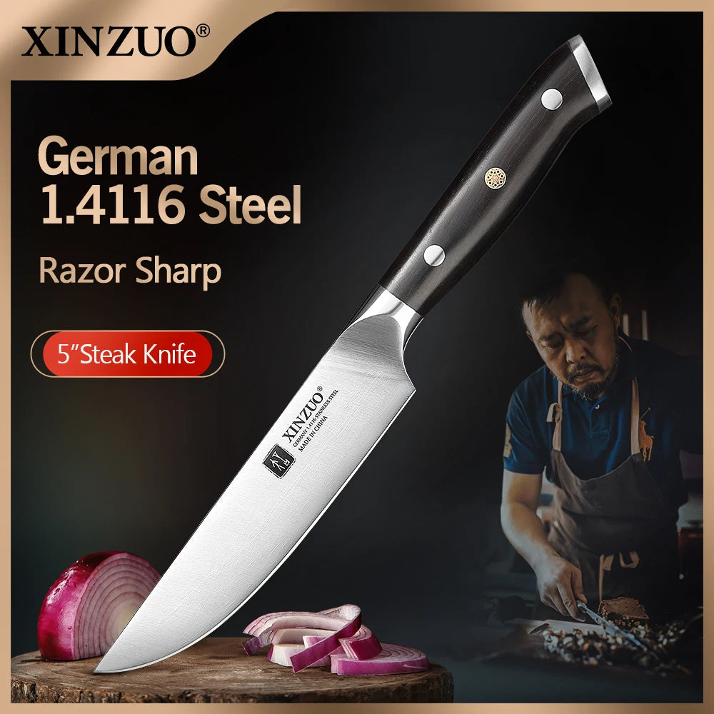 XINZUO 5" Steak Knife, German Steel, Ebony Handle, Sharp Blade