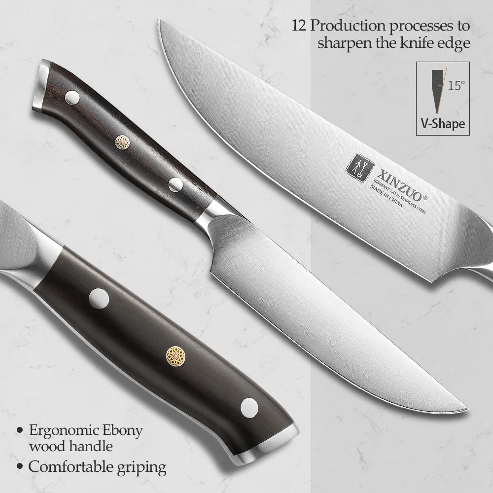 XINZUO 5" Steak Knife, German Steel, Ebony Handle, Sharp Blade
