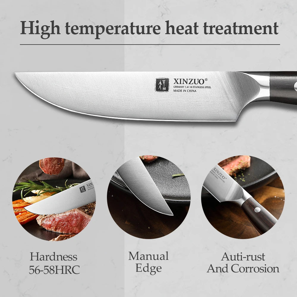 XINZUO 5" Steak Knife, German Steel, Ebony Handle, Sharp Blade