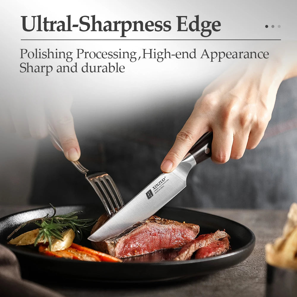 XINZUO 5" Steak Knife, German Steel, Ebony Handle, Sharp Blade