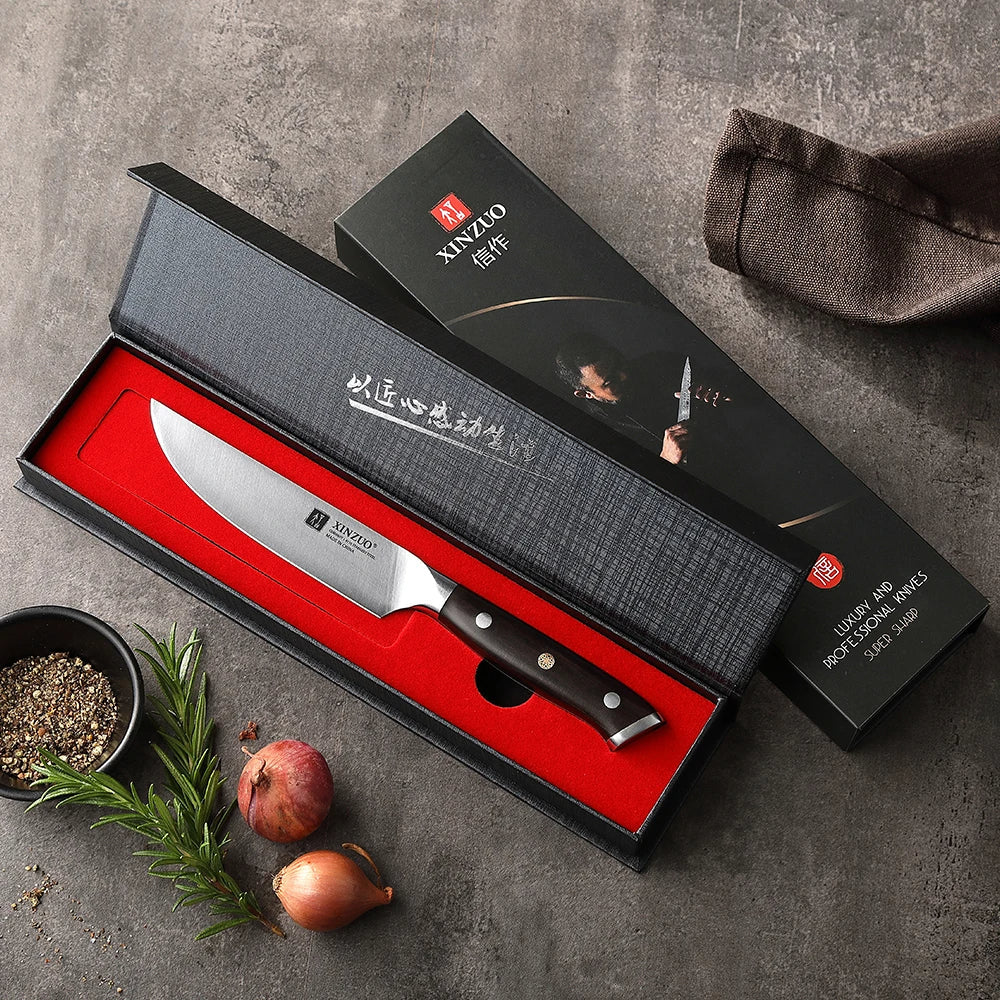 XINZUO 5" Steak Knife, German Steel, Ebony Handle, Sharp Blade