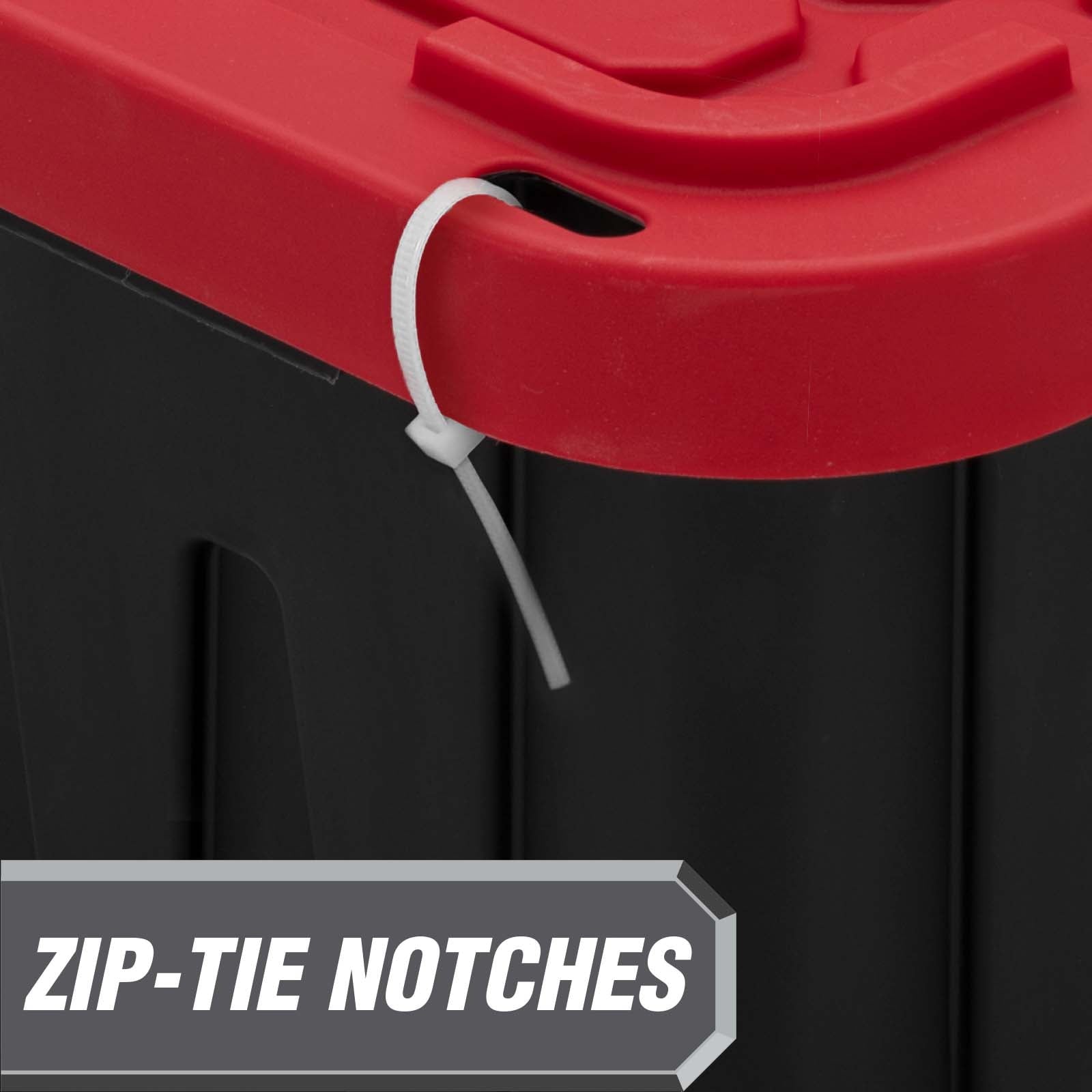 Hyper Tough Large Storage Bin, 27 Gallon Plastic Storage Container with Snap-On Lid, Black and Red