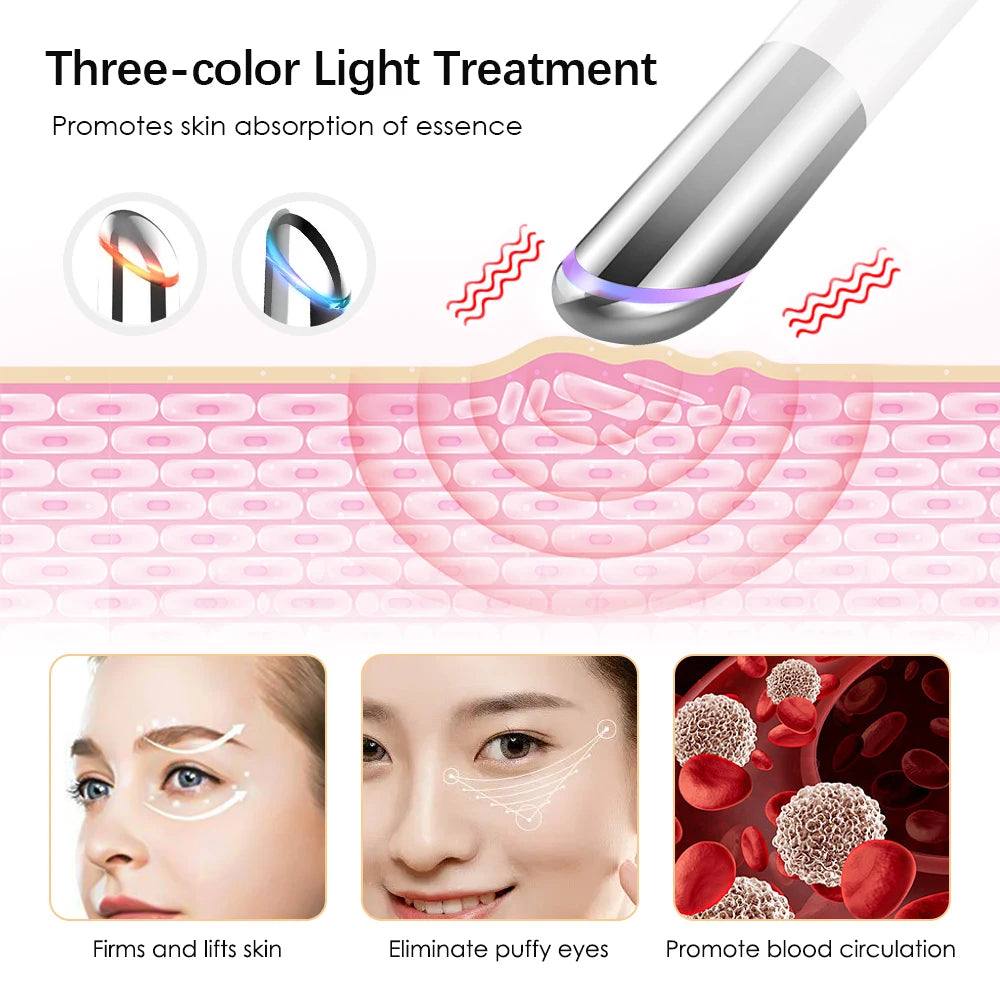 Microcurrent Eye Massager with Hot Compress, Red & Blue Light Therapy, Anti-Aging Device