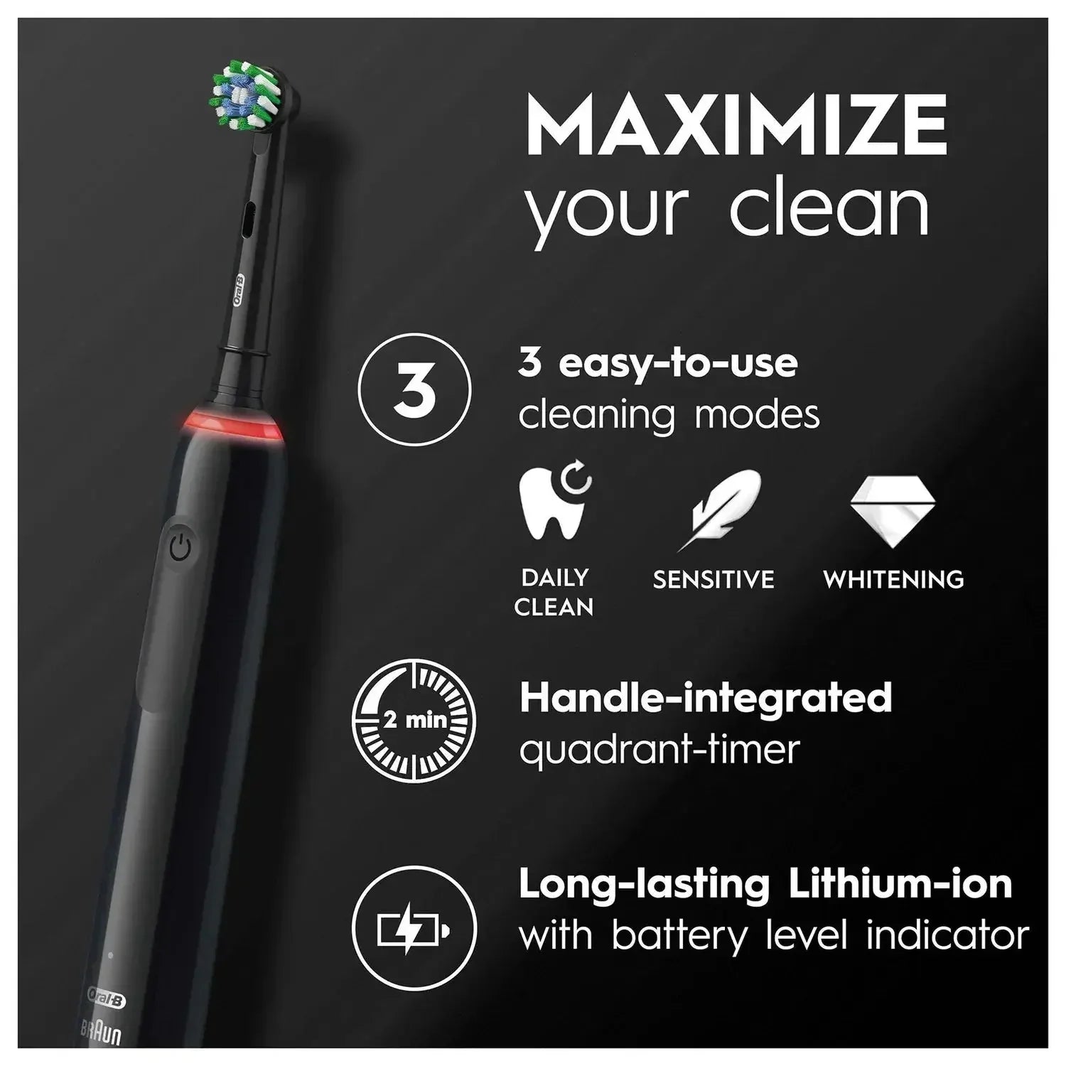 Oral B Pro 3500 Cross Action Black Electric Toothbrush Freedomize.